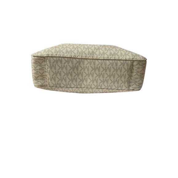 Michael Kors Jet Set Crossbody MK Logo Canvas Tan Leather Zip w/ Dust Bag - Picture 8 of 15